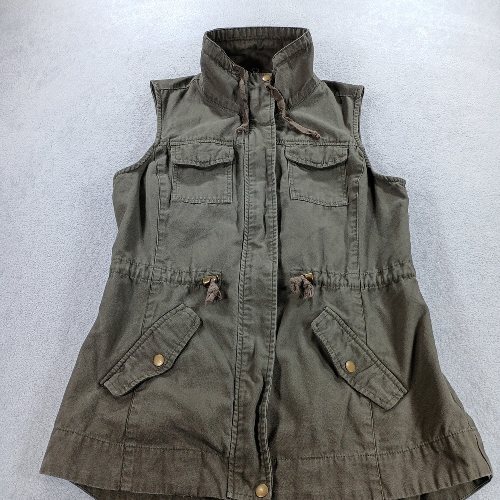 Old Navy Womens Utility Vest Olive Green Small Adjustable Waist Cargo Pocket